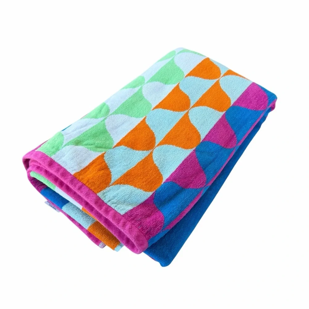 Costco Ogee Striped 100% Cotton Oversized Beach Towel Bright Colorful 39x66 GUC